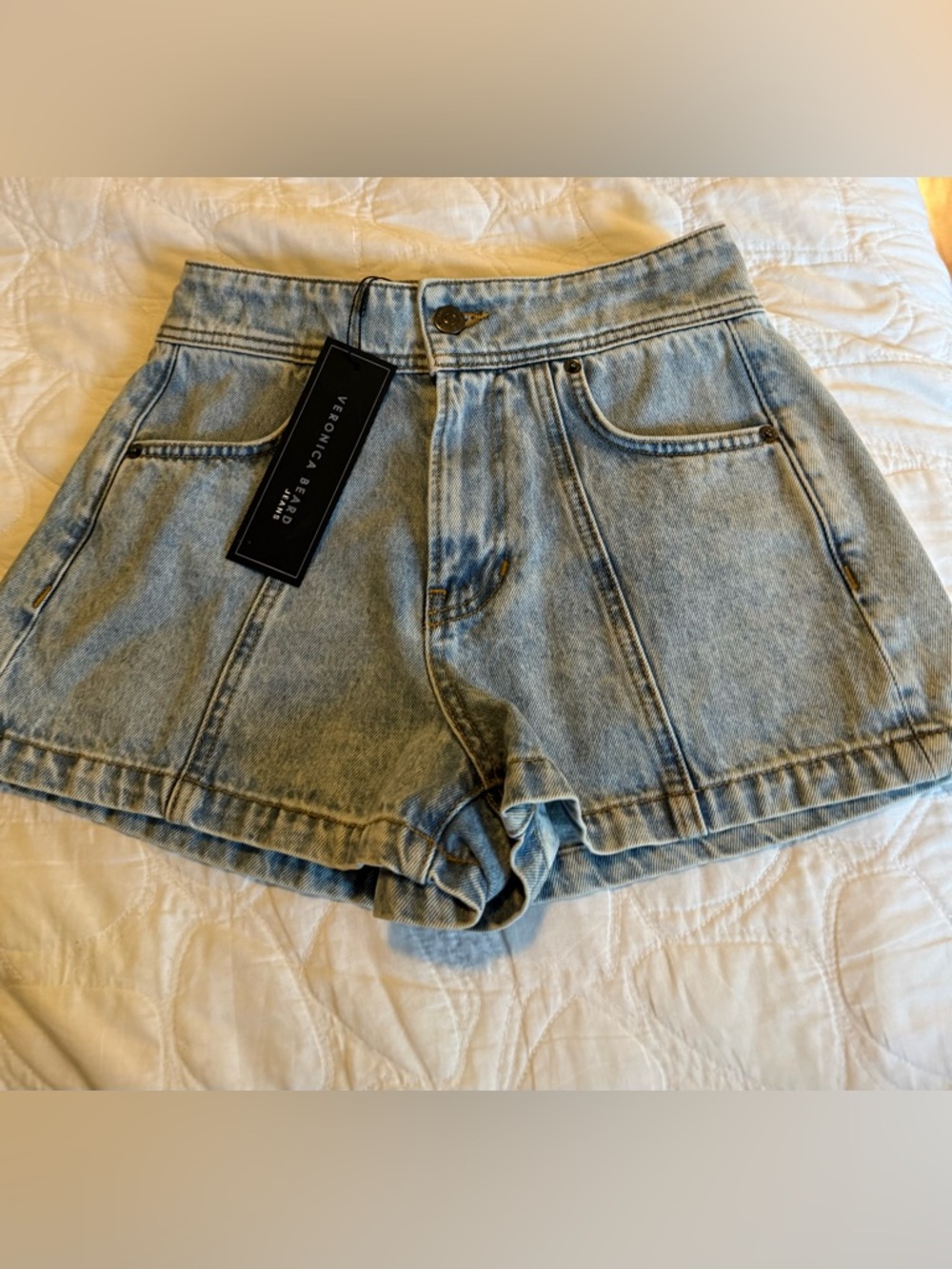 Veronica Beard Washed Blue High-Rise Denim Shorts